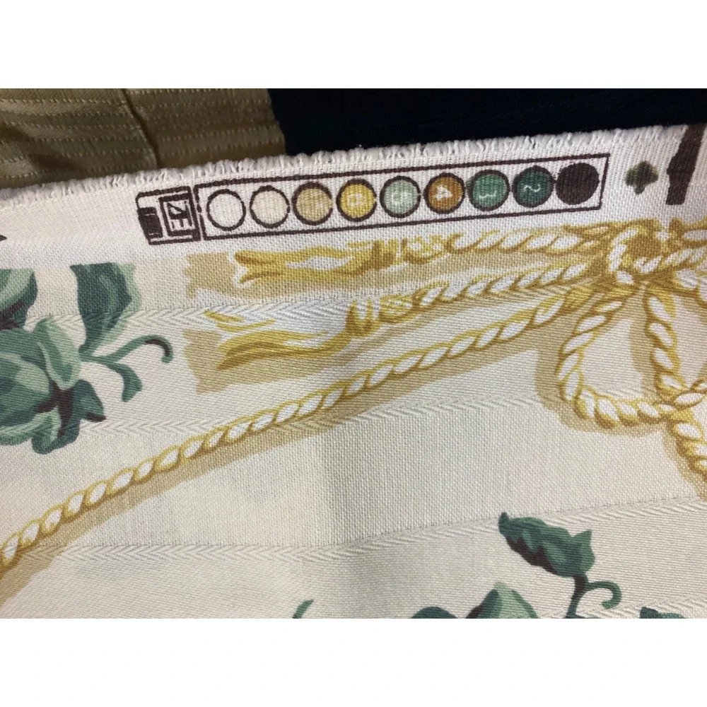 P. Kaufmann fabric pale yellow green ivy leaves white rope Cord Tassels 54